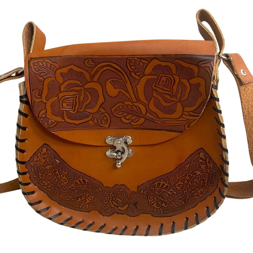 Hand tooled Leather‎ Crossbody Bag Floral Shoulder Bag Western Purse mexican